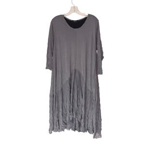 Comfy USA Dress Gray Stretch Lagenlook Relaxed Fit Symmetrical Mesh Basic Large